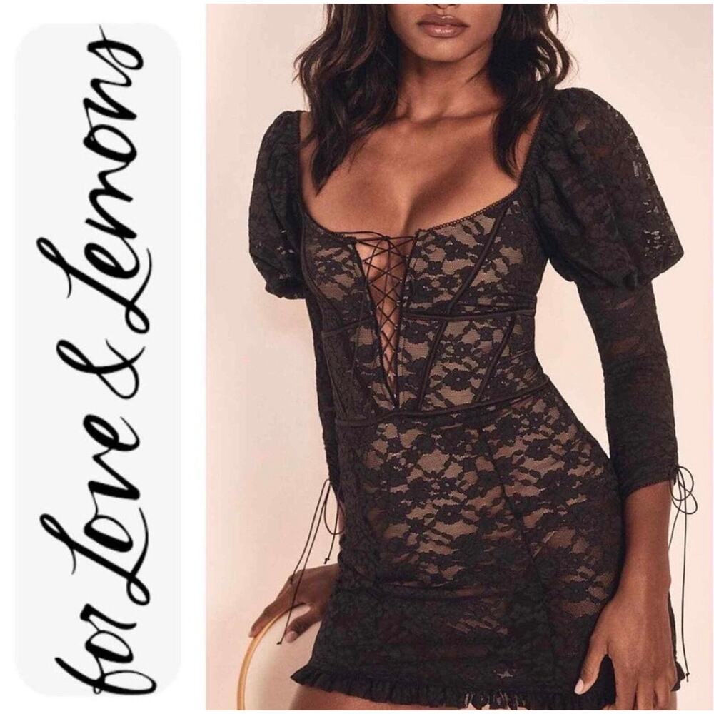 0190 For Love & Lemons Violetta Lace Up Mini Dress XS